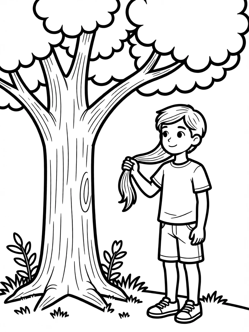 Absalom with his long hair caught in a tree.