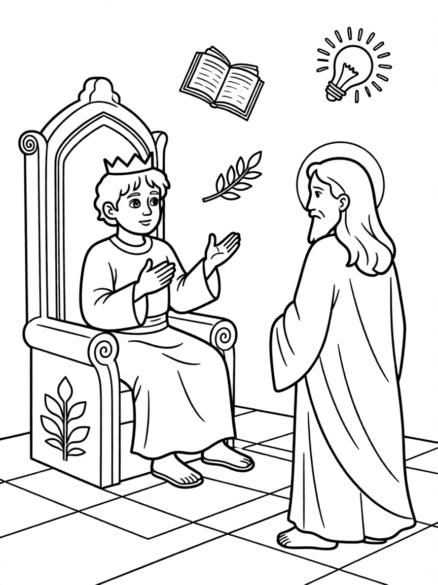 Solomon asking God for wisdom.