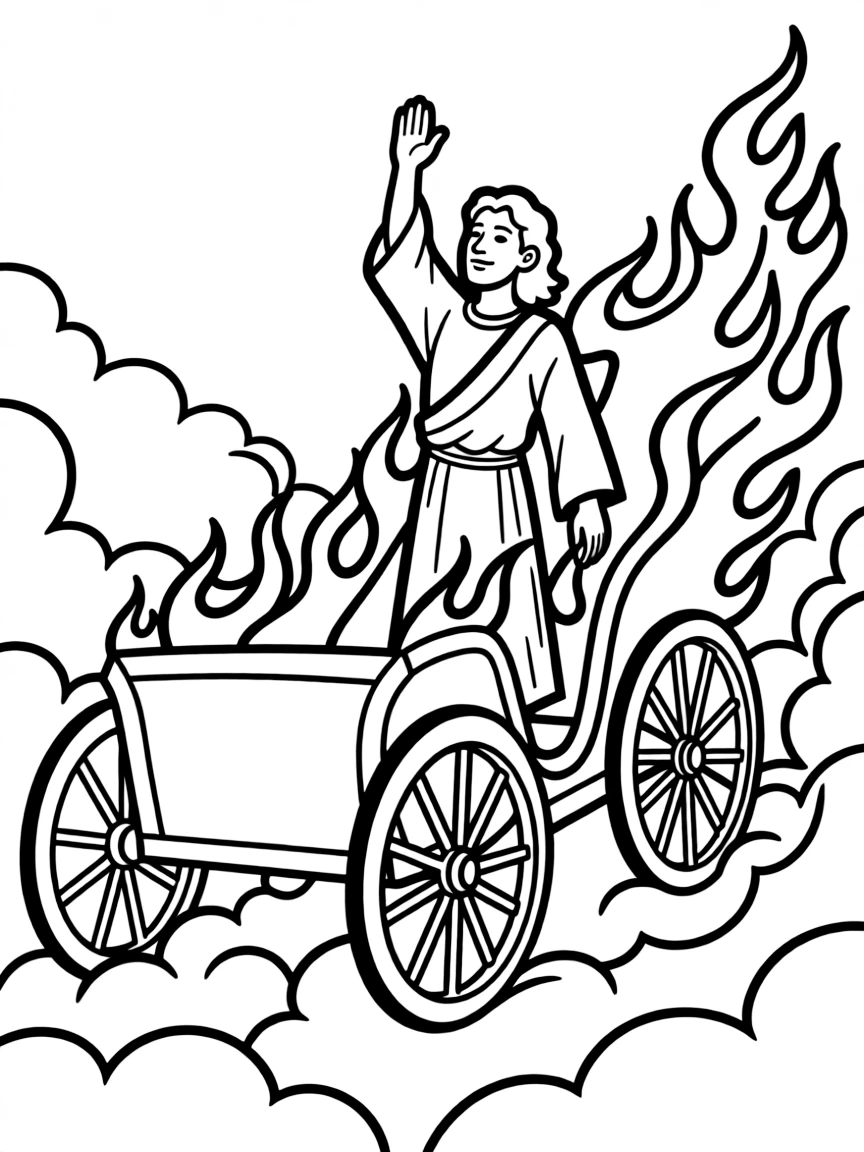 Elijah being taken up to heaven in a fiery chariot.