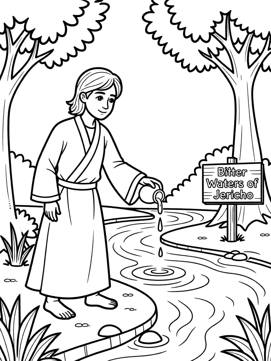 Elisha healing the bitter waters of Jericho.