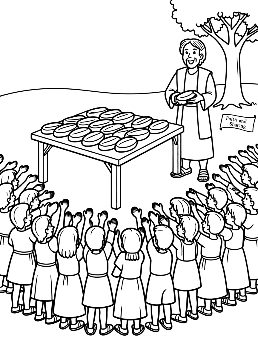 Elisha making twenty loaves of bread feed a hundred people.
