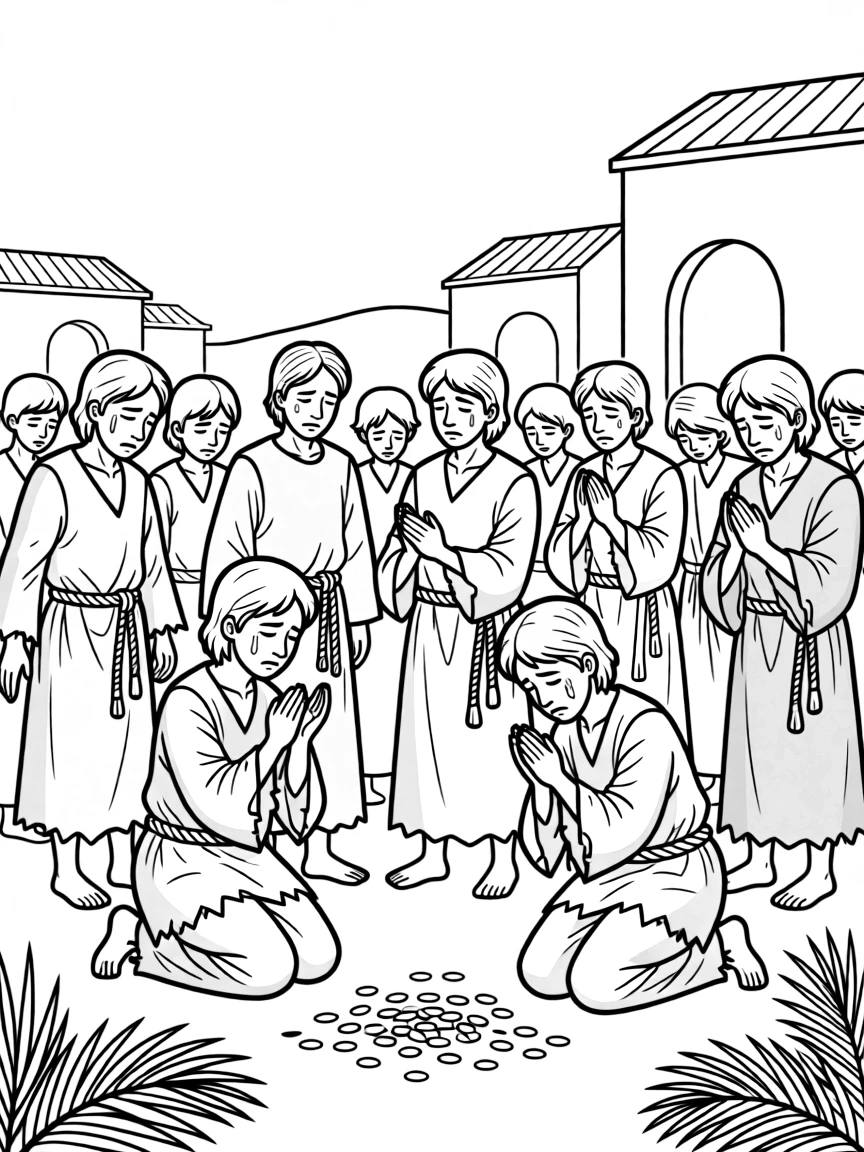Nineveh repenting and people dressing in sackcloth.