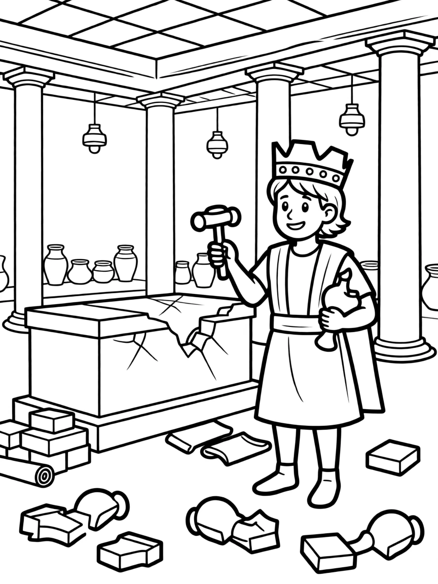 The good King Josiah destroying idols and repairing the temple.