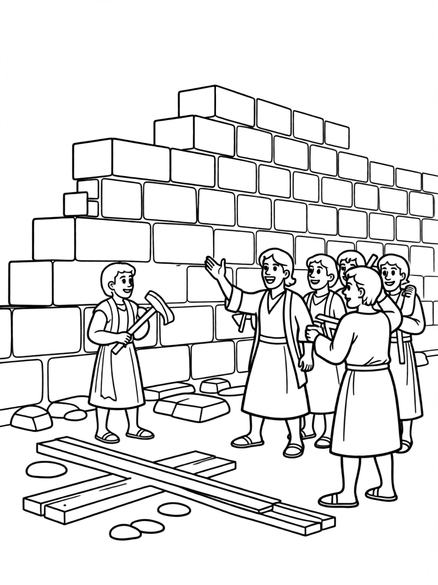 Nehemiah inspiring the people to rebuild the wall.