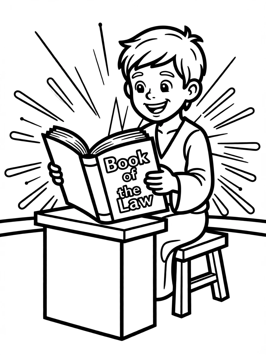 Ezra reading from the book of the Law with joy.
