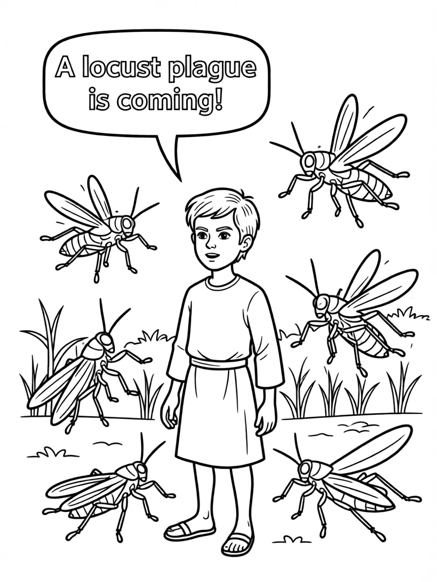 Joel prophesying about a locust plague.