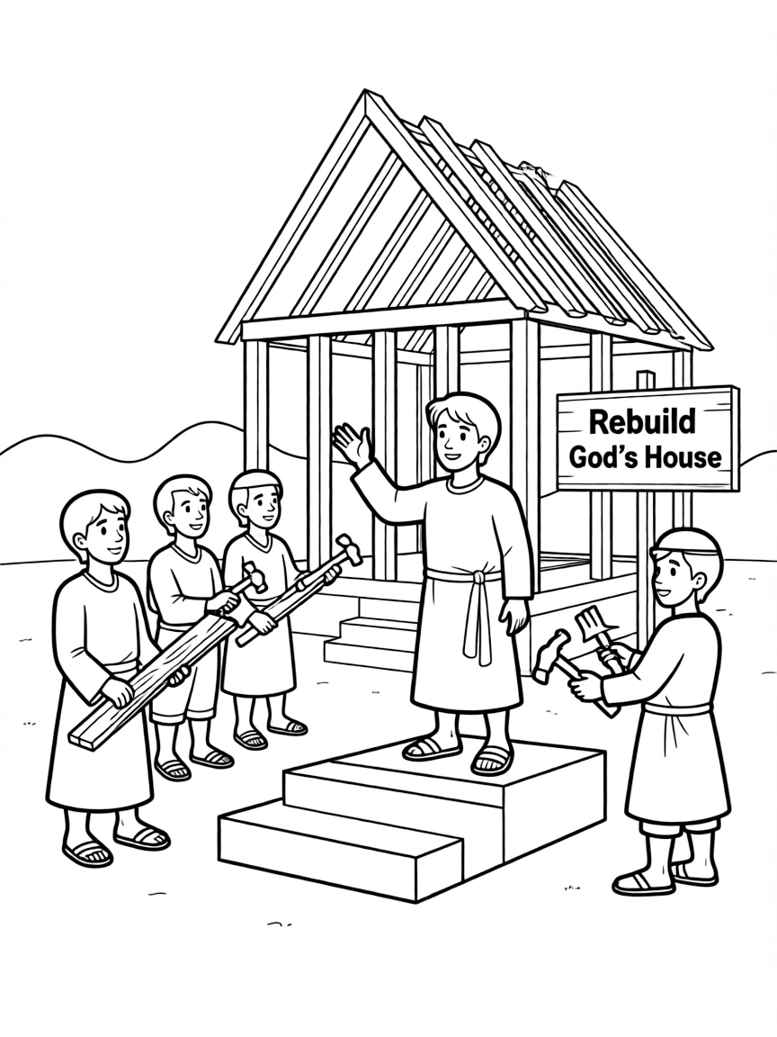 Haggai urging the people to rebuild God's house.
