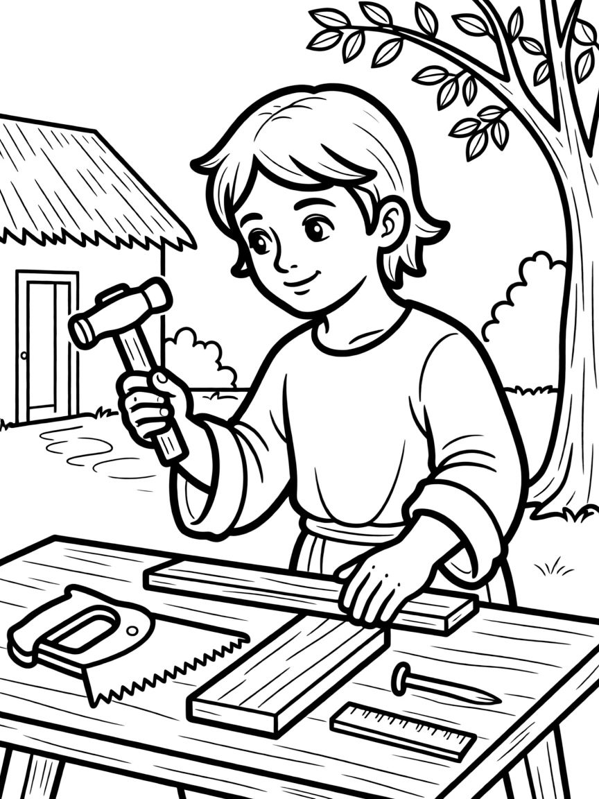 Jesus growing up in Nazareth, learning carpentry.