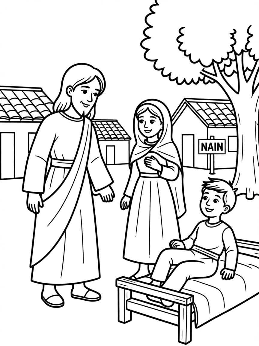 Jesus raising a widow's son from the dead in Nain.