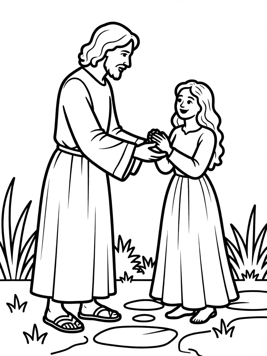 Jesus healing a woman who had been sick for eighteen years.