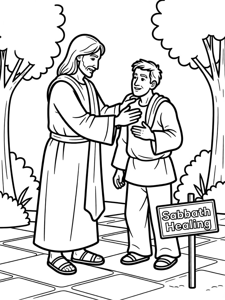 Jesus healing a man with dropsy on the Sabbath.