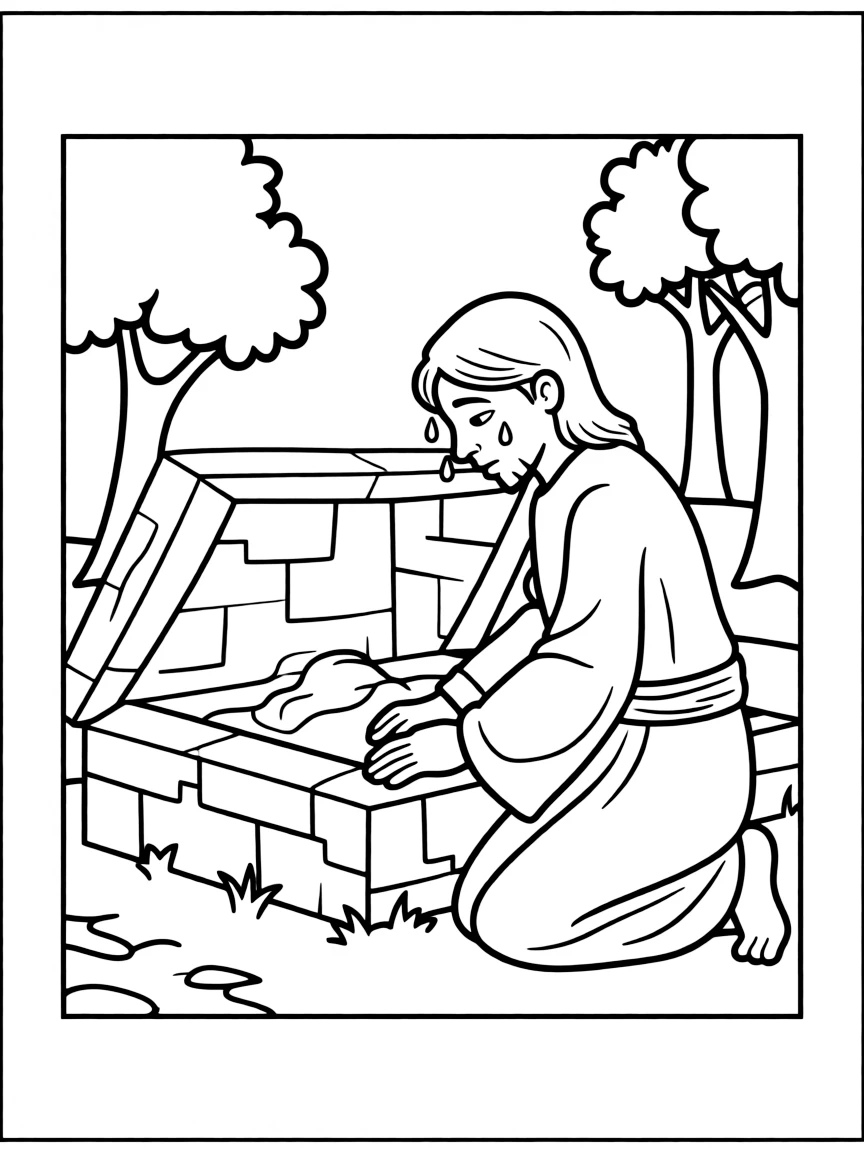 Jesus weeping at the tomb of Lazarus.