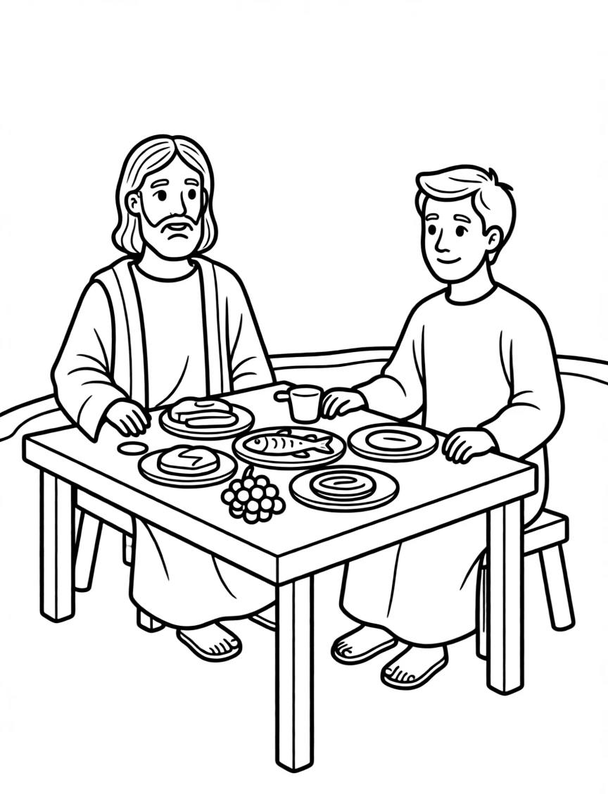 Jesus having dinner with Simon the leper.