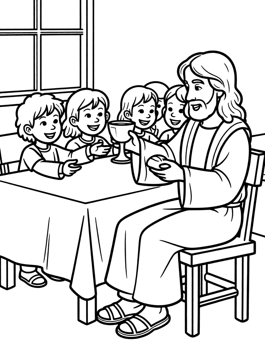 Jesus sharing the cup and bread as his body and blood.