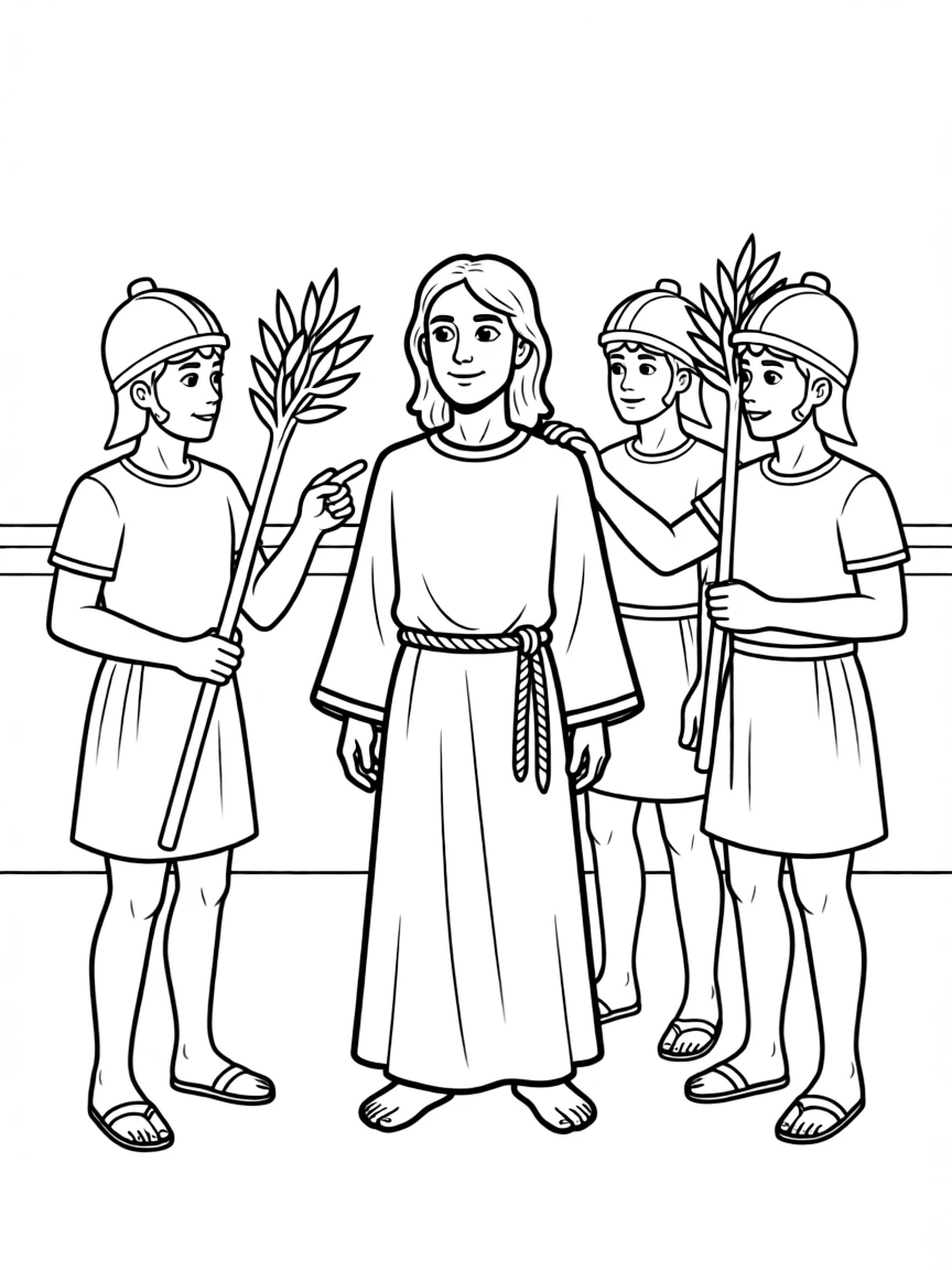 Jesus being mocked and beaten by soldiers.