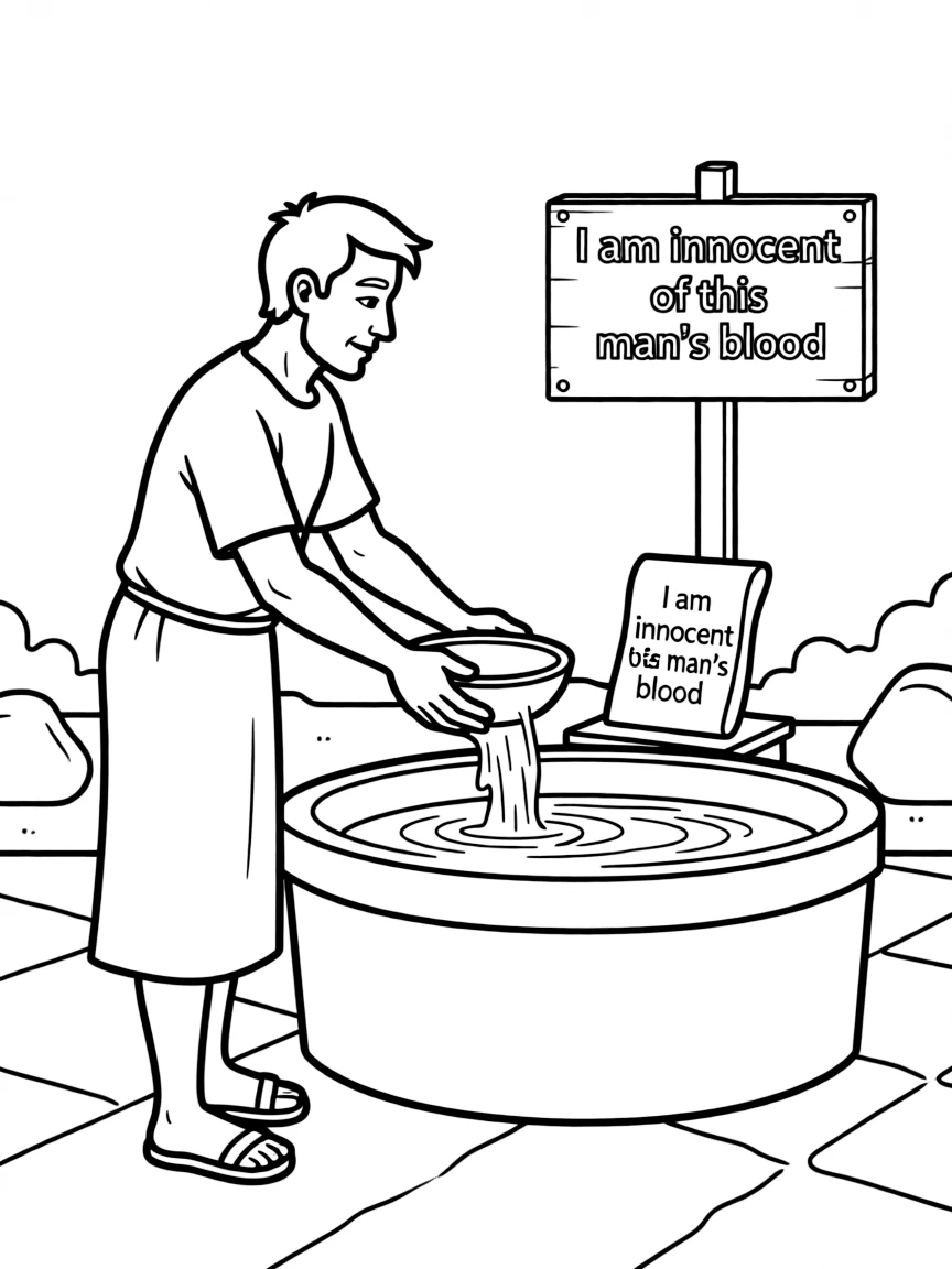 Pilate washing his hands of Jesus' blood.
