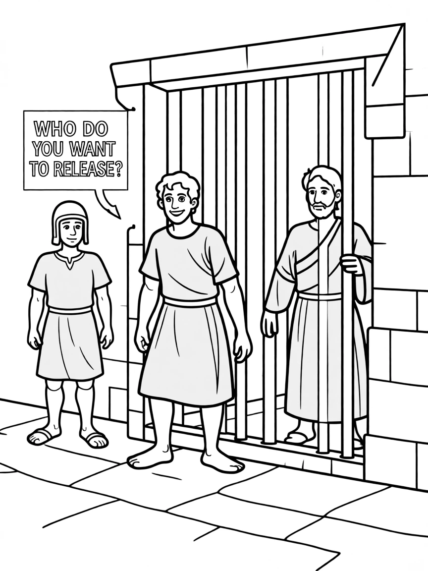Barabbas being released instead of Jesus.