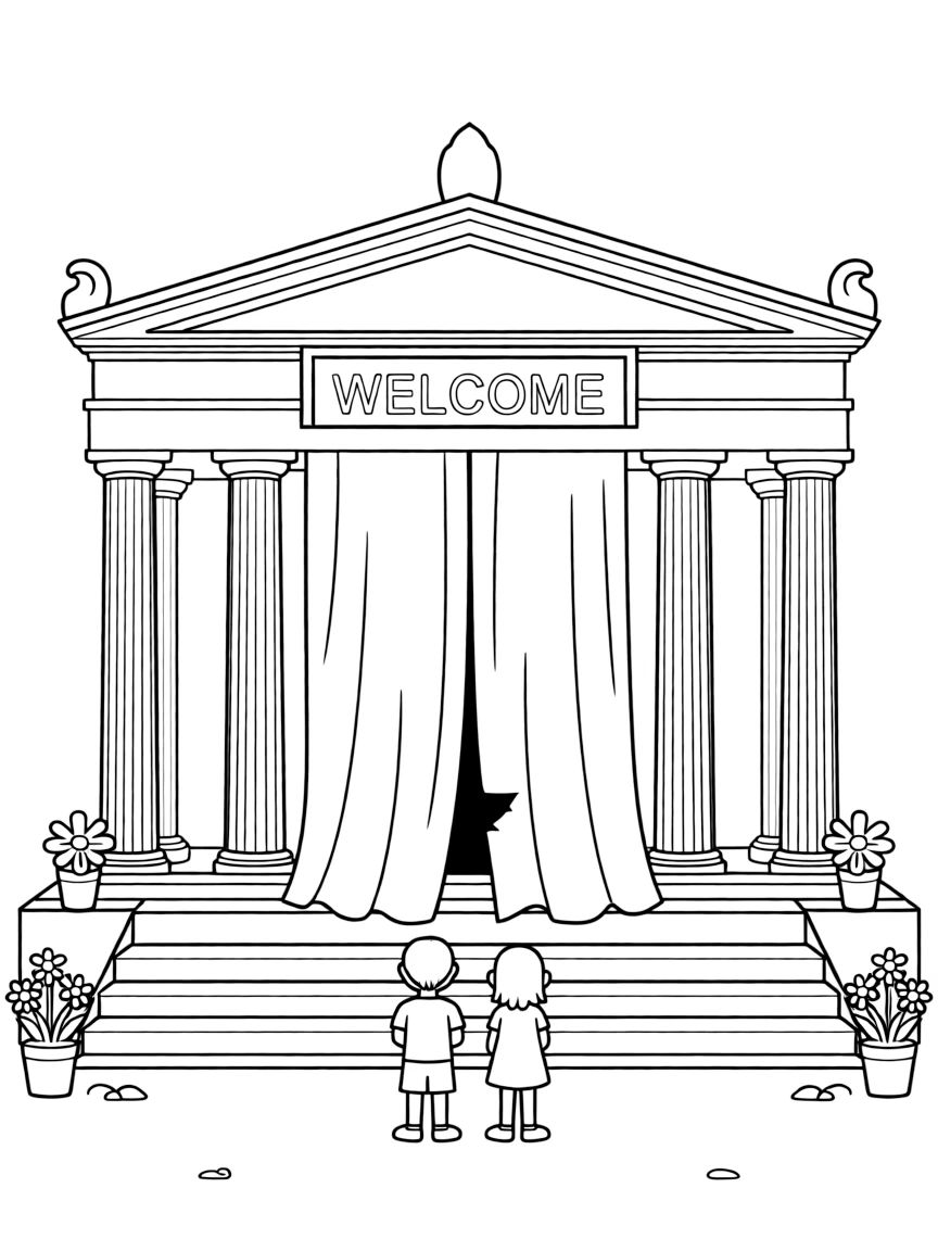 The curtain in the temple being torn in two.