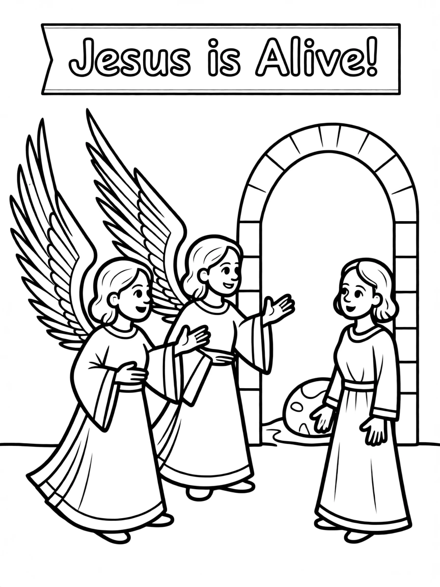 Angels telling the women that Jesus is alive.