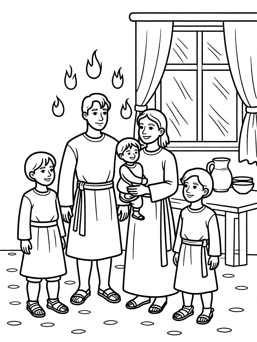 Cornelius and his household receiving the Holy Spirit.