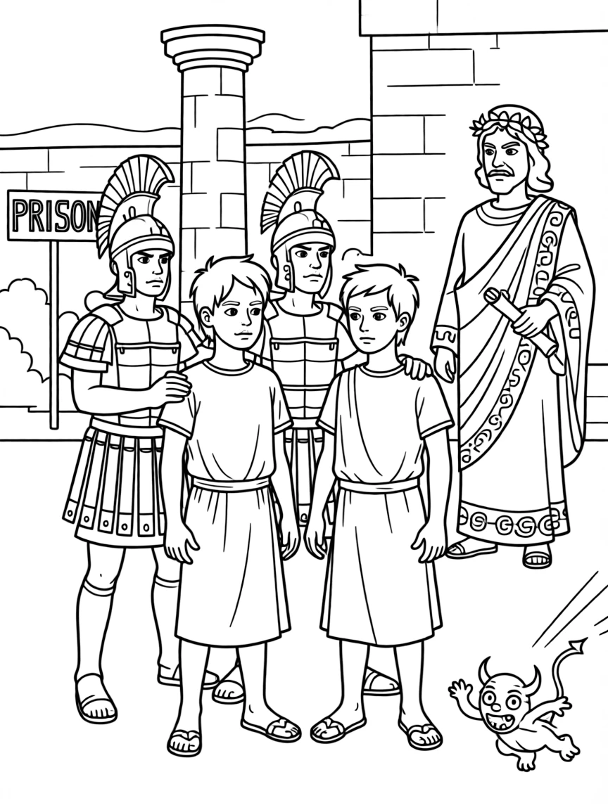 Paul and Silas arrested in Philippi after casting out a demon.