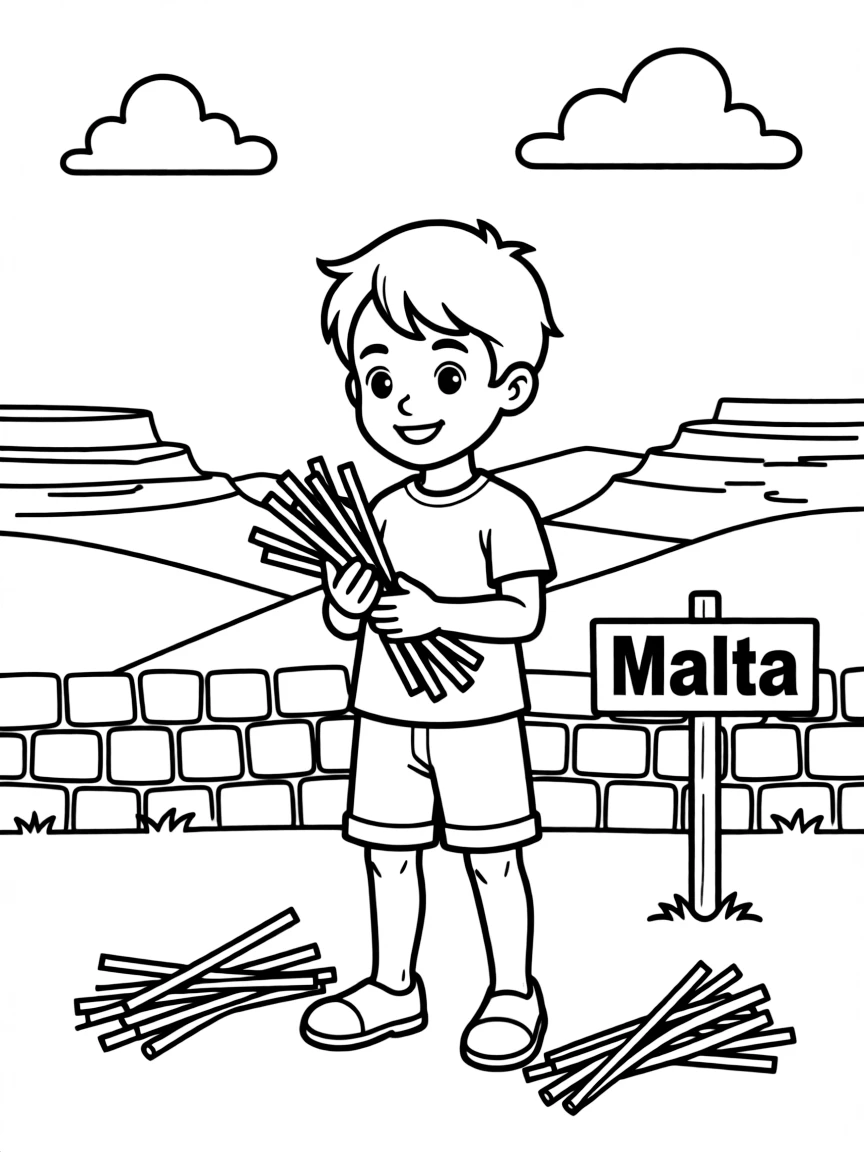 Paul gathering sticks for a fire on Malta.