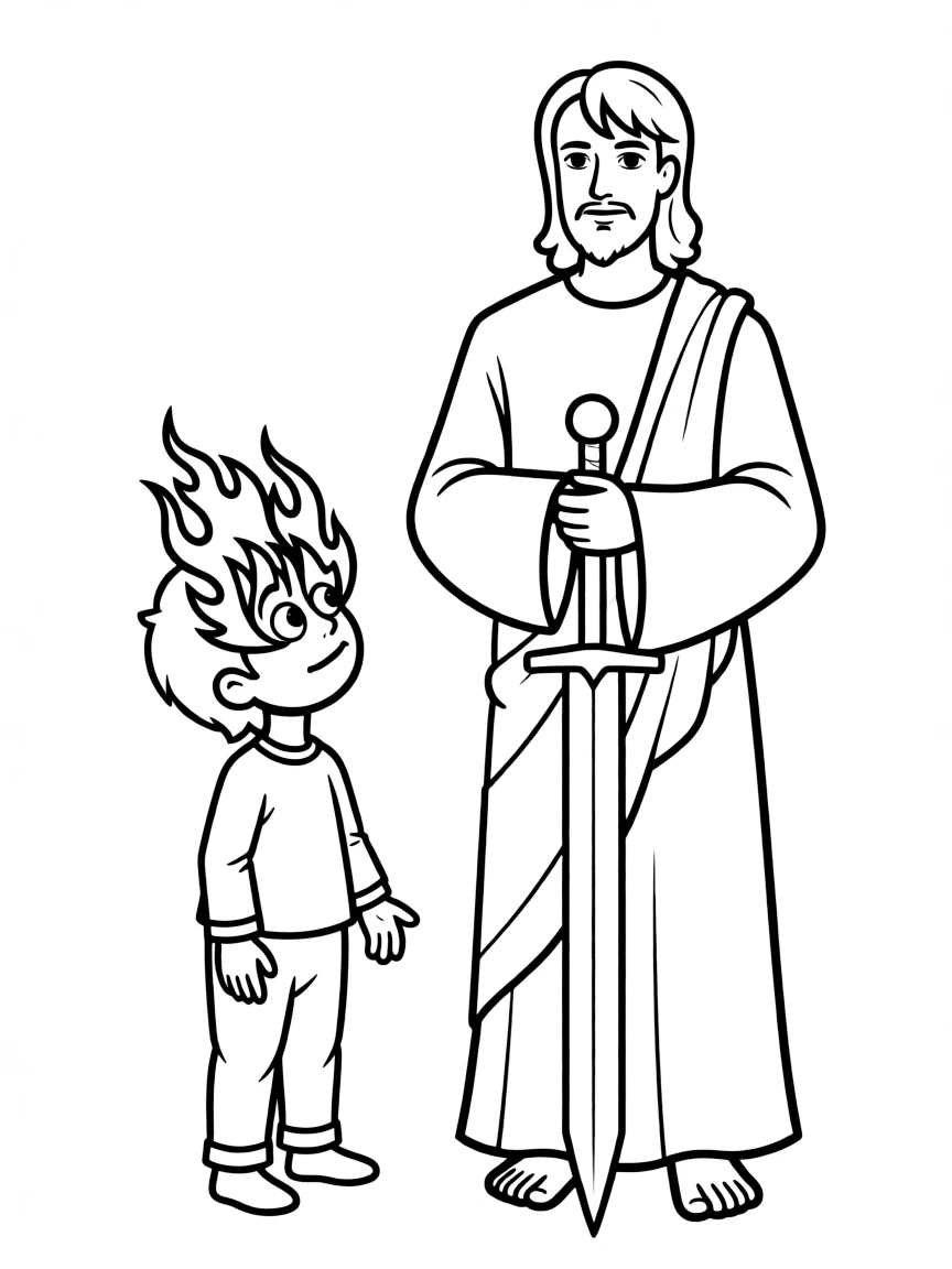 John seeing Jesus with eyes like fire and a sharp two-edged sword.