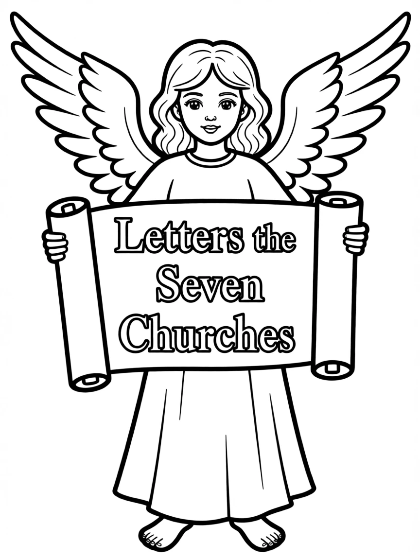 Letters to the seven churches, with an angel holding a scroll.
