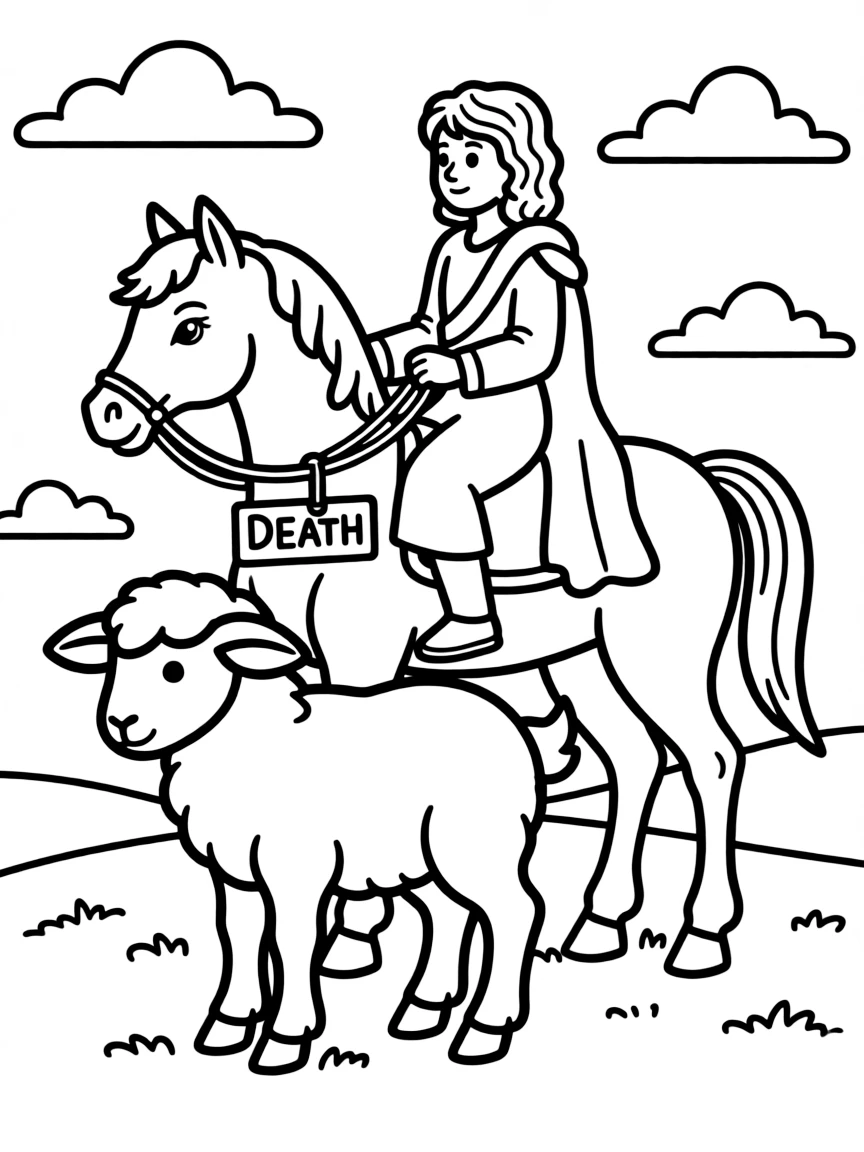 The Lamb opening the fourth seal, with a rider on a pale horse named Death.
