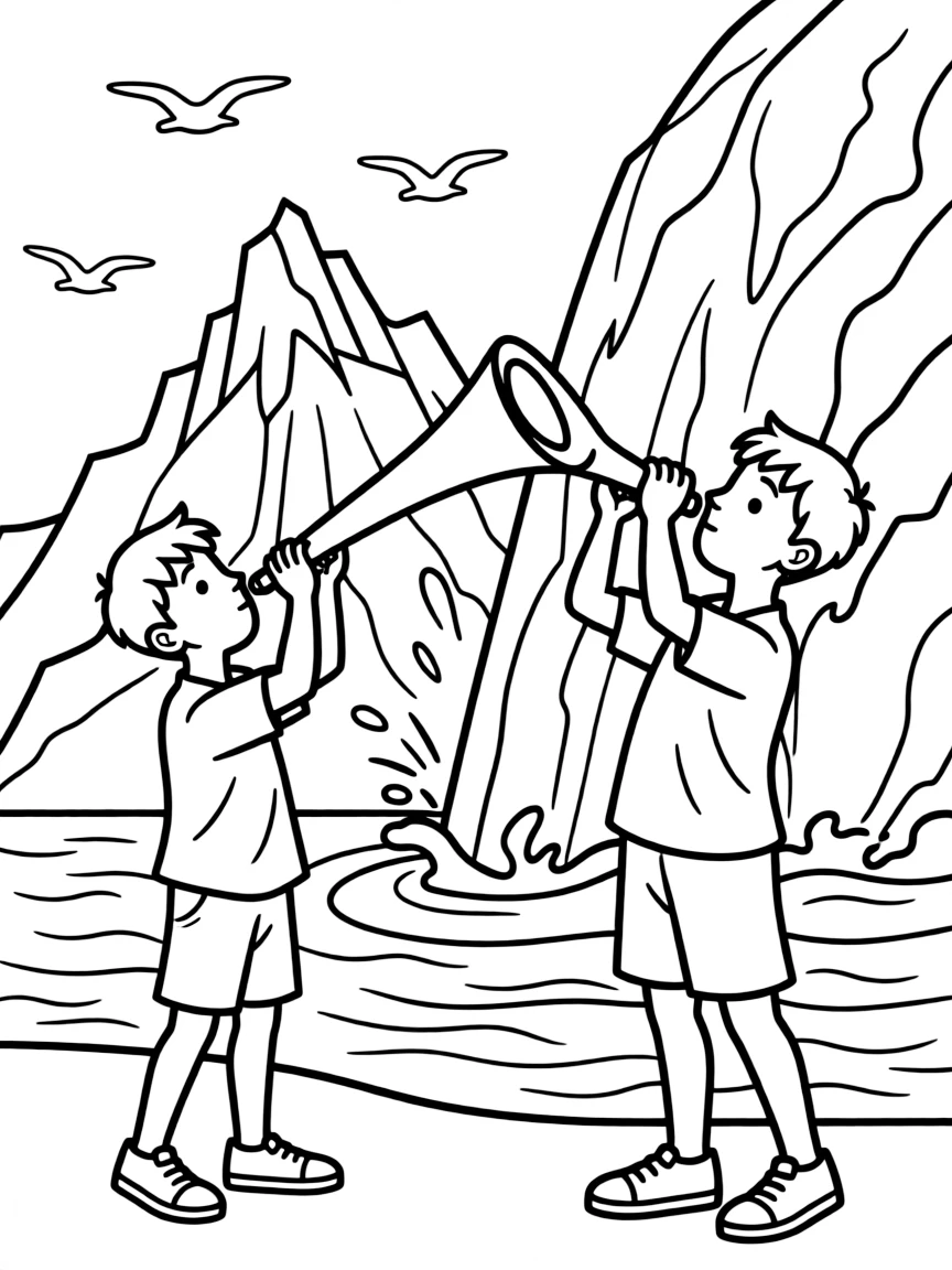 The second trumpet sounding, with a mountain thrown into the sea.