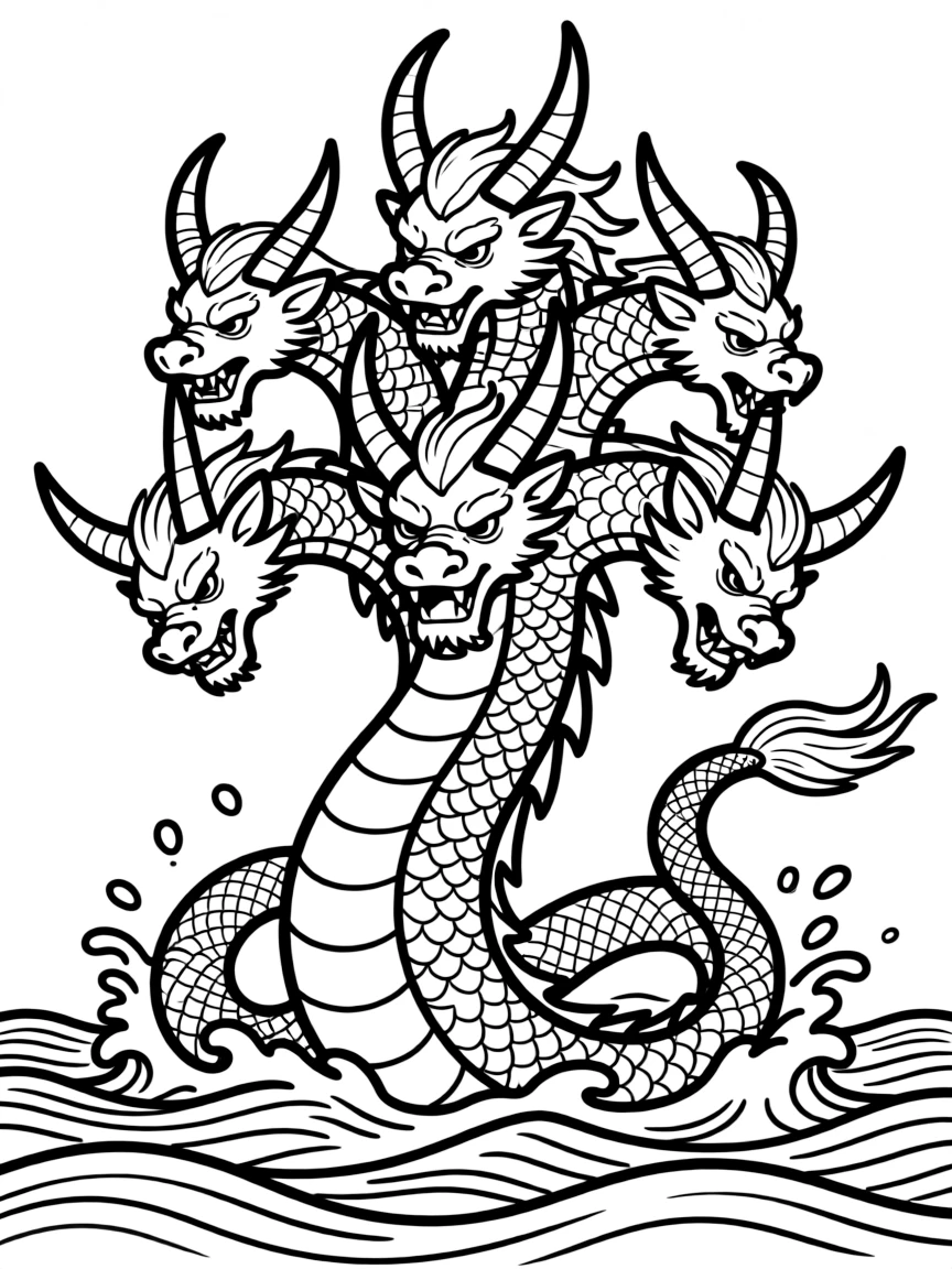 The beast rising from the sea with seven heads and ten horns.