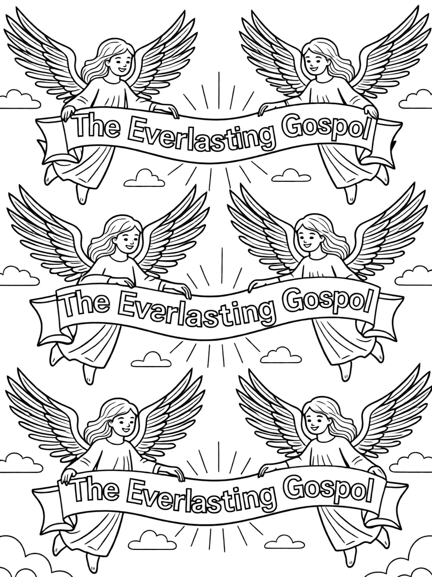 Angels flying through the air, proclaiming the everlasting Gospel.