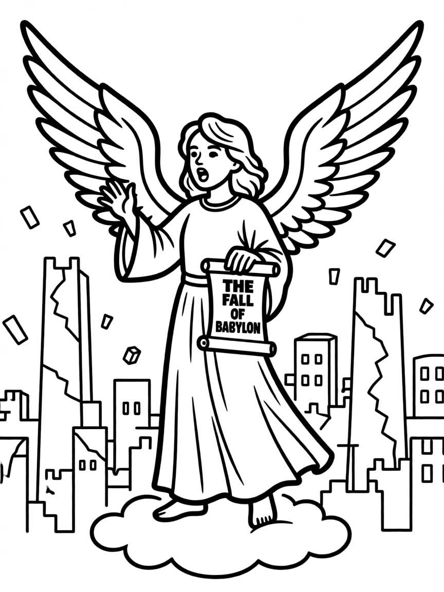 An angel proclaiming the fall of Babylon.