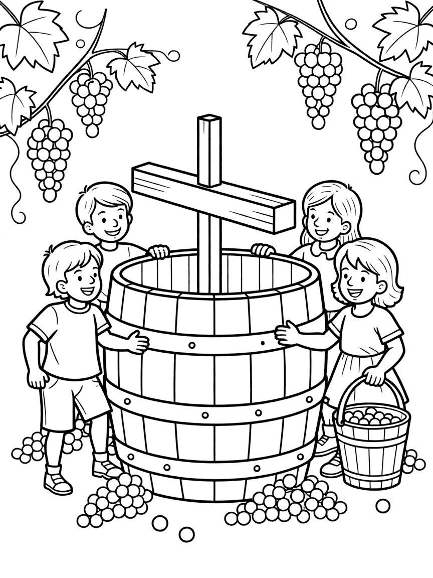 The vintage of the earth, with grapes being trampled in the winepress.