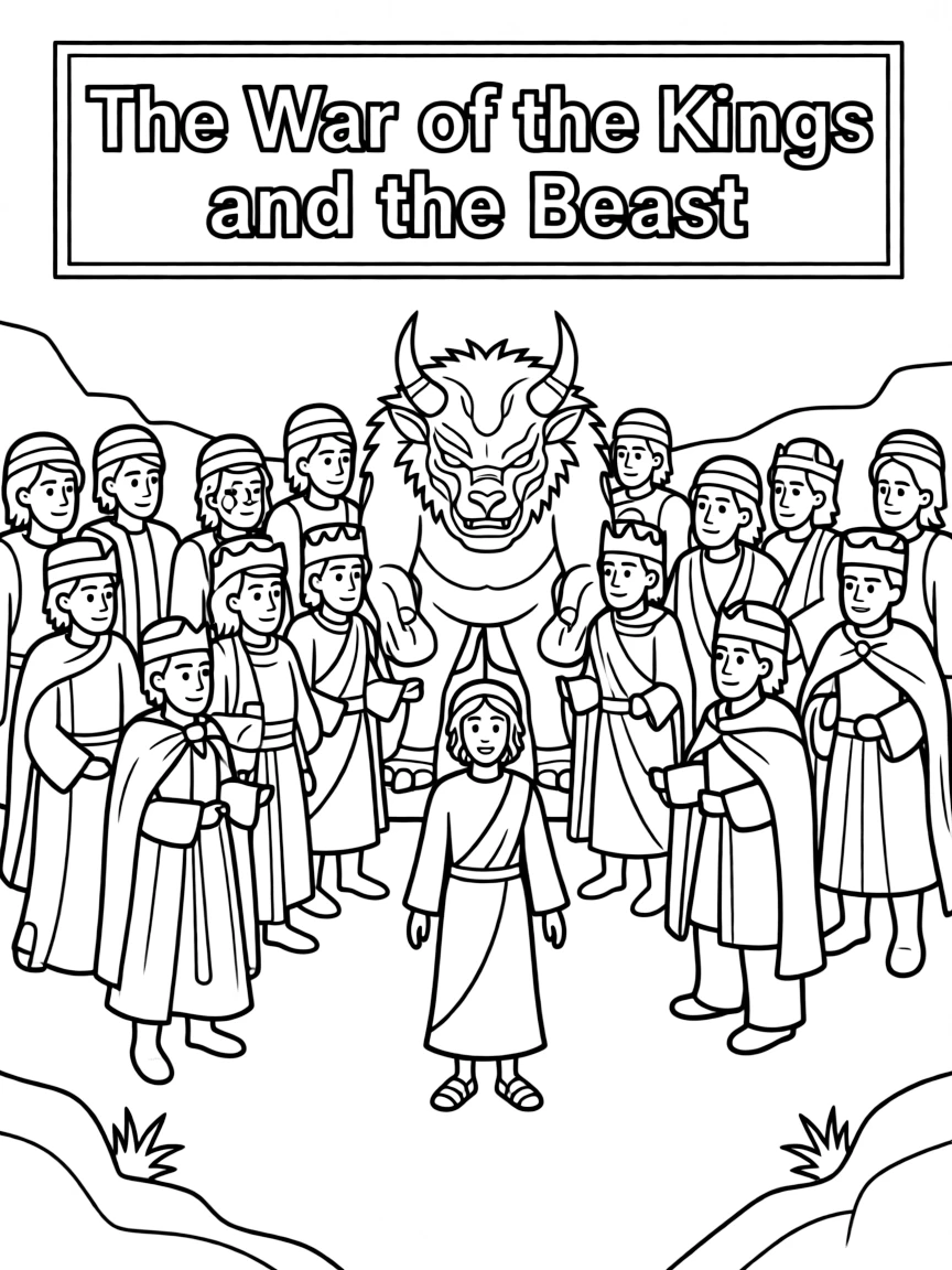 The beast and the kings of the earth gathering for war against Jesus.