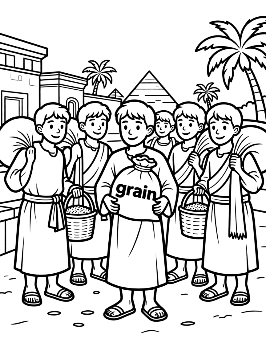 Joseph's brothers coming to Egypt to buy grain.