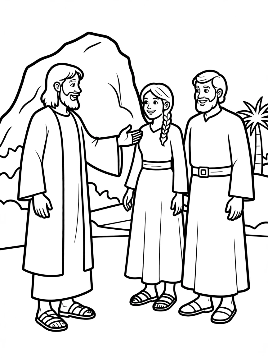 Moses finding his wife Zipporah and his father-in-law Jethro.