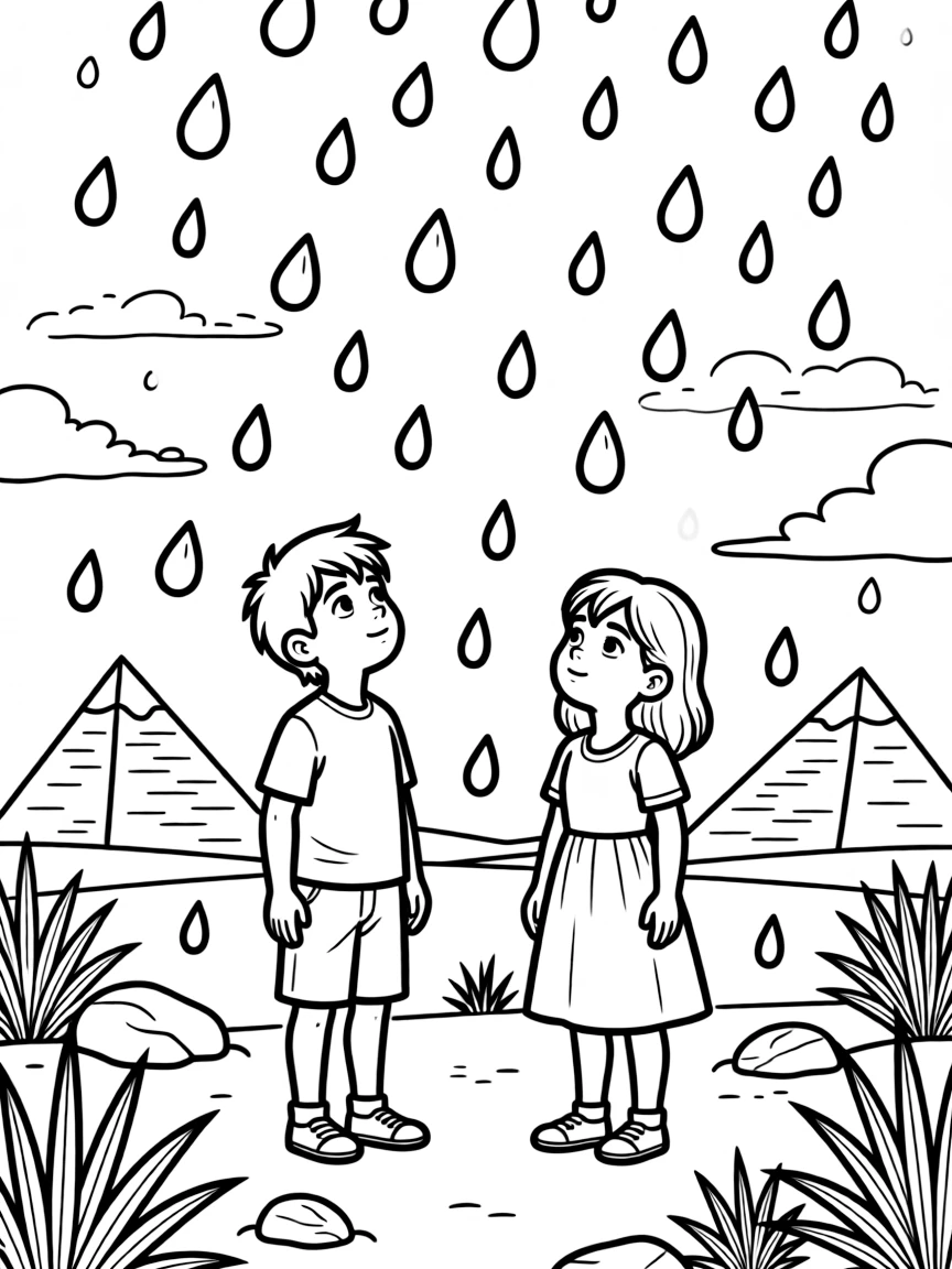 The ten plagues in Egypt: hailstones falling.