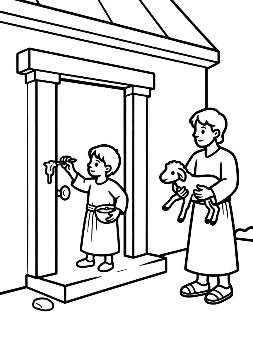 The Israelites putting lamb's blood on their doorposts.