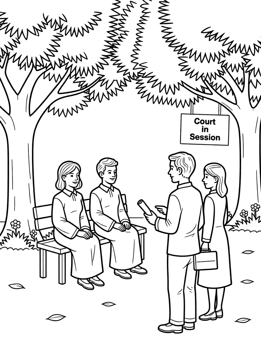 Judges ruling Israel, sitting under trees to hear cases.