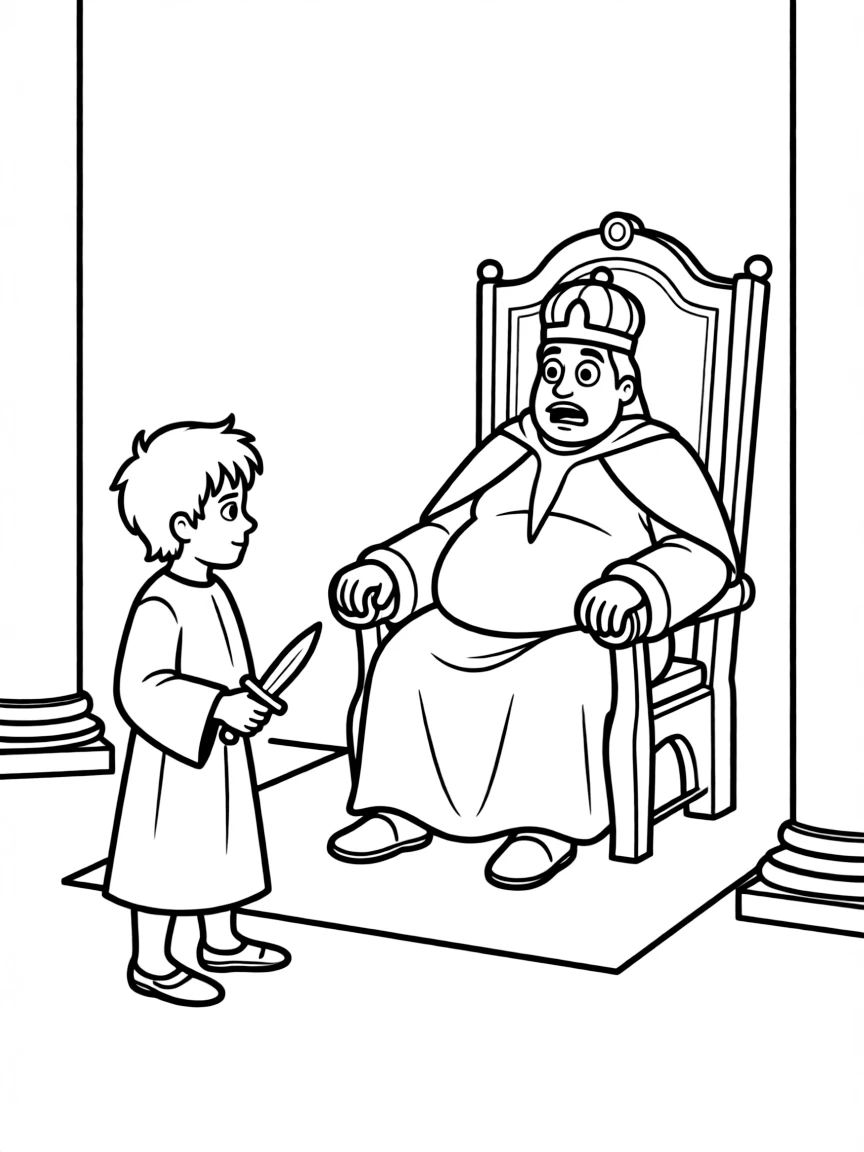 Ehud assassinating King Eglon, who is a very fat king (simplified).