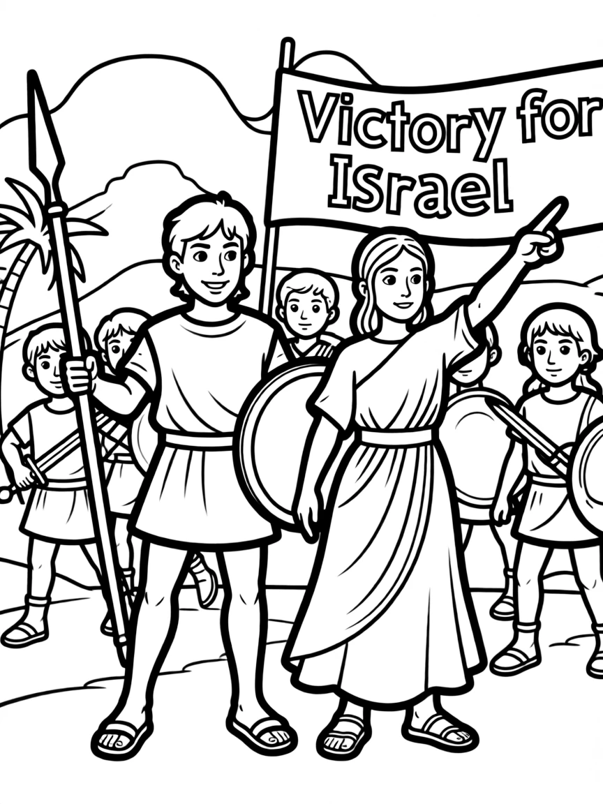 Barak and Deborah leading the Israelites in battle.