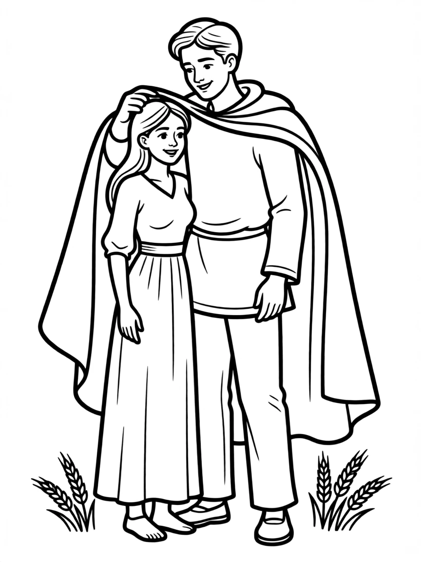 Boaz spreading his cloak over Ruth as a sign of protection.