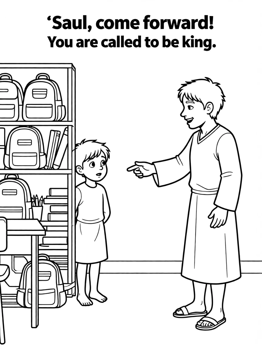 Saul hiding among the supplies when he's called to be king.