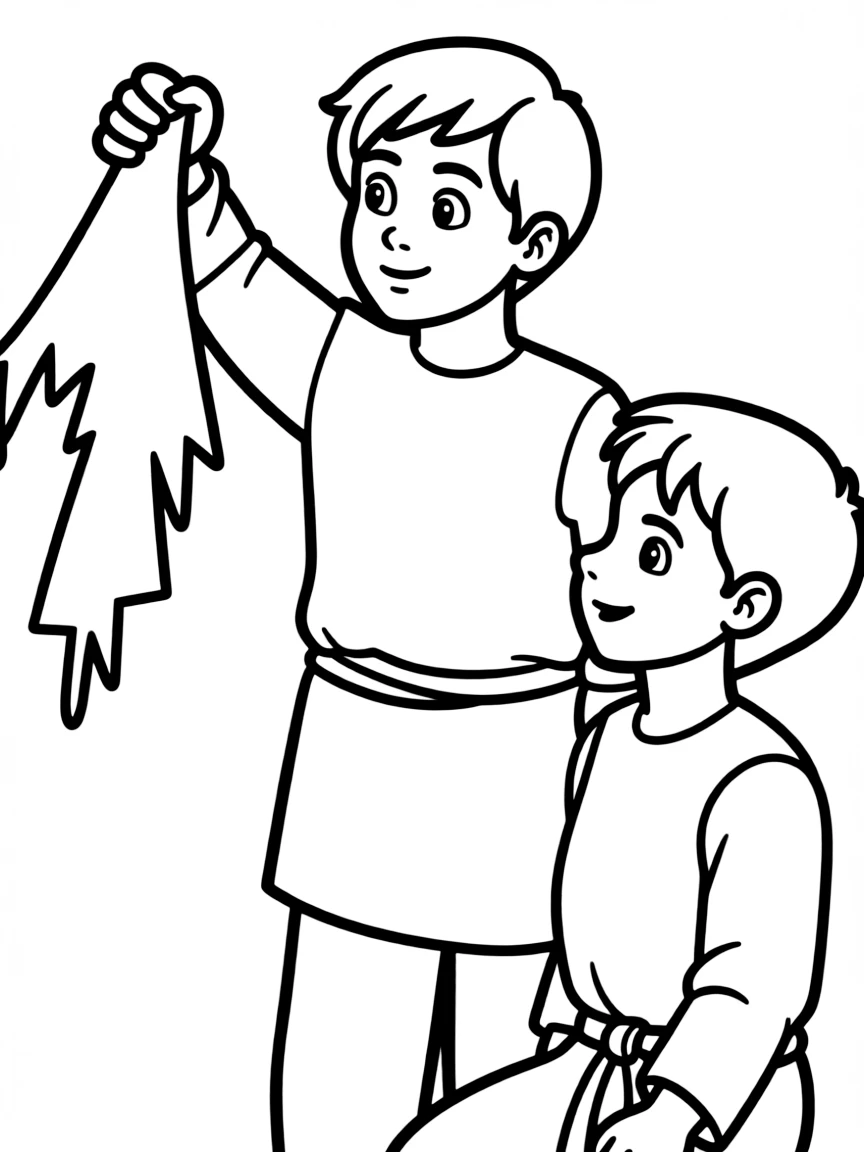 David showing Saul the piece of cloth he cut from his robe.