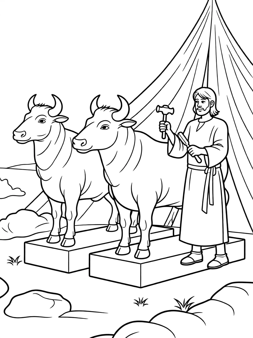 Jeroboam building golden calves for the northern kingdom.