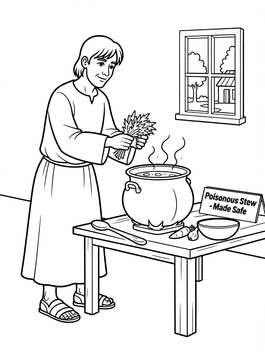 Elisha making the poisonous stew safe to eat.