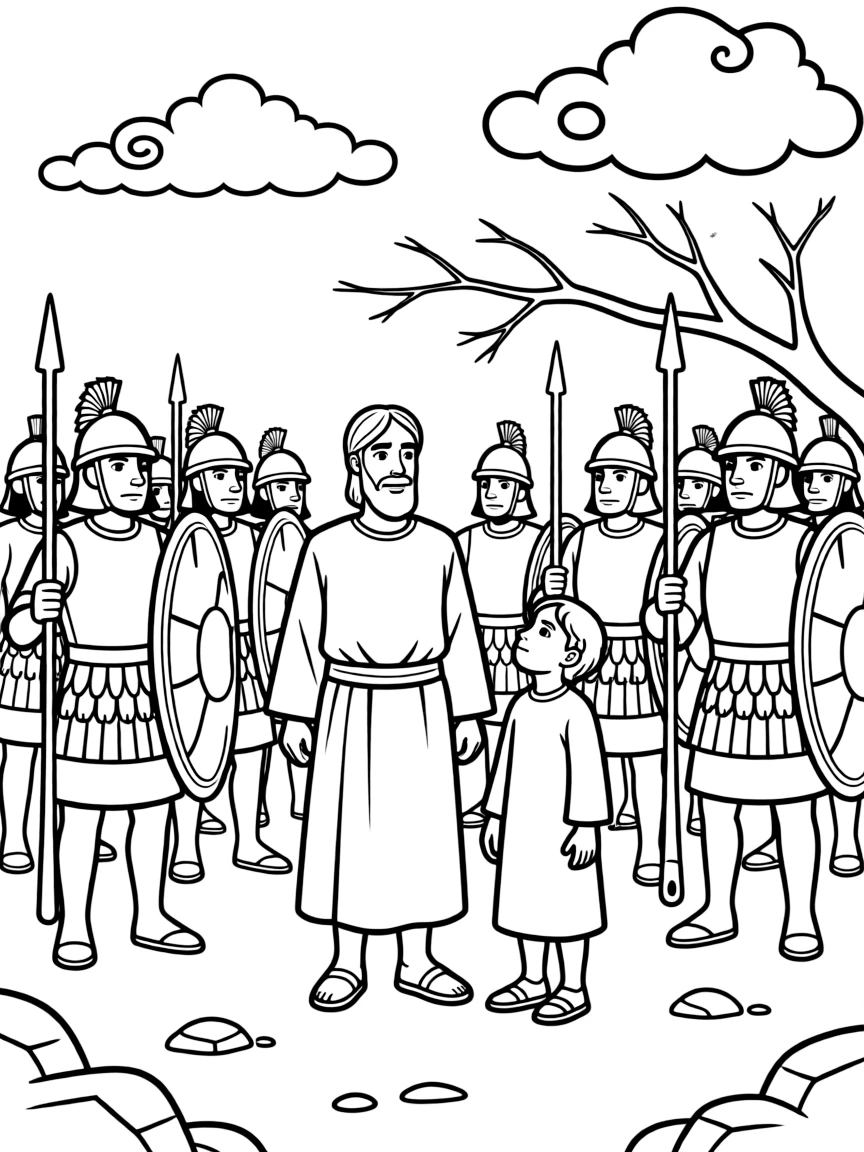 The Assyrian army surrounding Elisha and his servant.