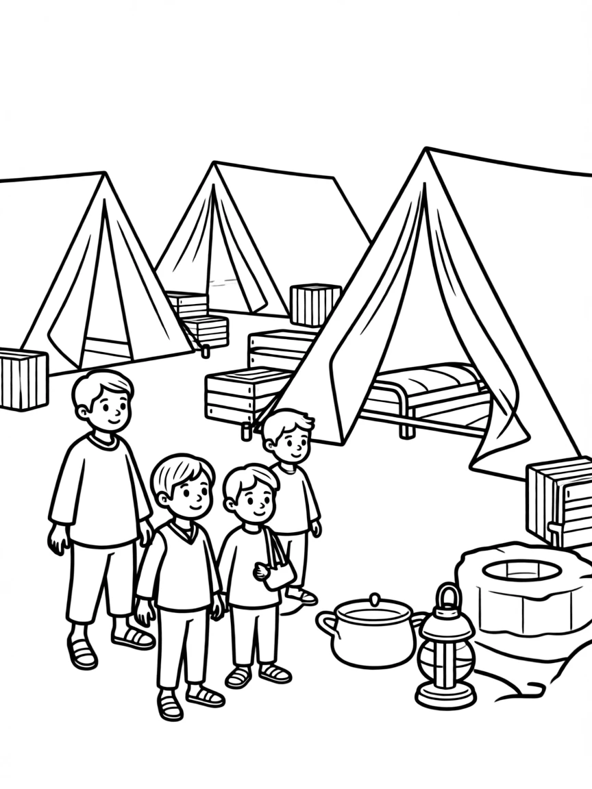 Four lepers discovering the abandoned Syrian camp.
