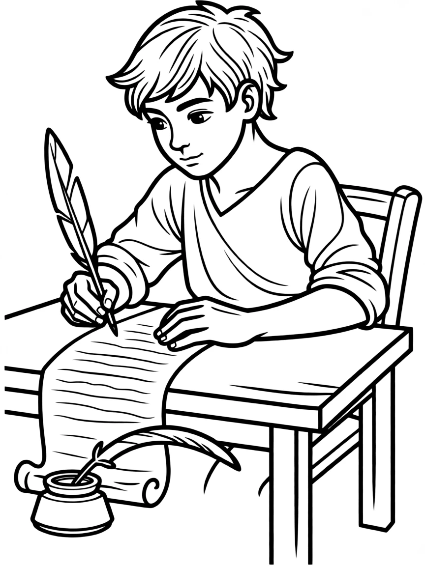 Jeremiah writing down God's words on a scroll.